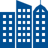 a blue building silhouettes