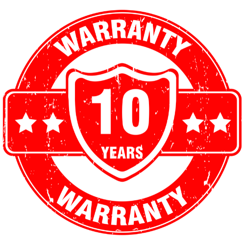 10-year warranty badge for air conditioning services, emphasizing reliability and long-term support.